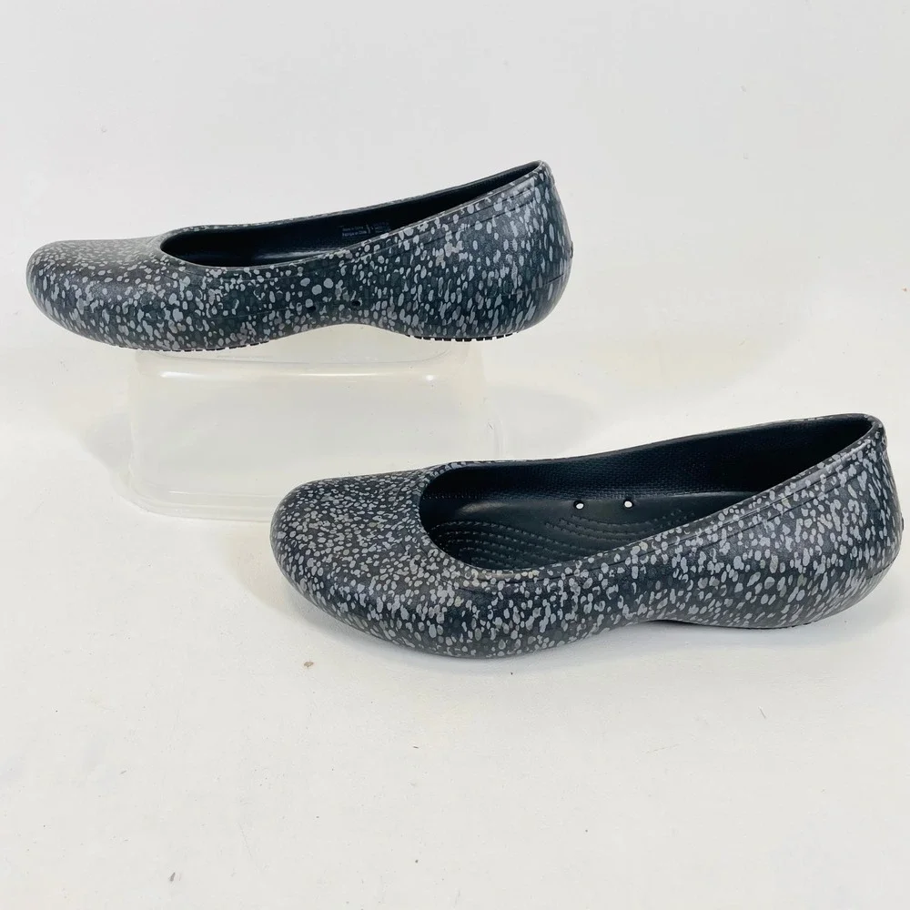 Crocs Kadee Speckled Black White Flat Shoes Womens 7 Slip On Comfort 200941